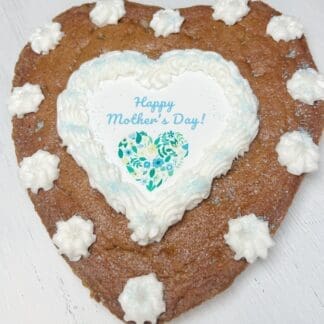 Mother's Day heart cookie cake with blue flowers