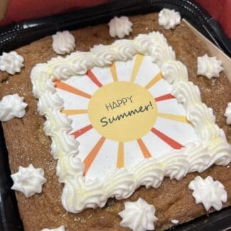 Cookie cake with sun that says Hello Summer!