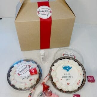 box of valentine treats with CNU cookie cake